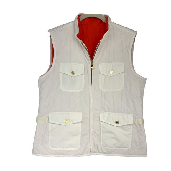 Lauren Ralph Lauren Reversible Quilted Vest Women's Sz L Orange & White Pockets - Picture 5 of 8
